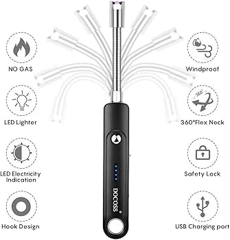 Electric Rechargeable Gas Lighter/Plasma Lighter Flameless Windproof USB Lighter 360 Deg Flexible Neck Arc Lighter for Kitchen, Pooja Room, Barbecue, Candles, Gas Stove, BBQ, Fireworks (Silver) De rêve