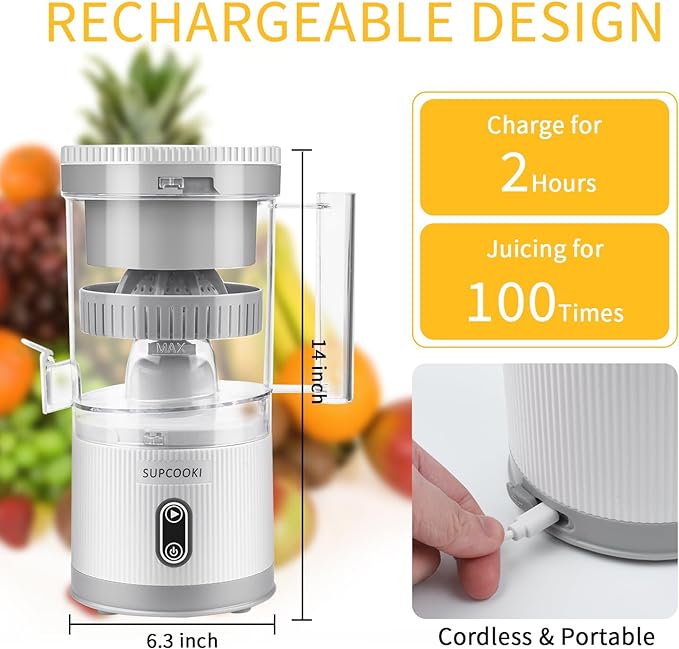 Electric Citrus Juicer, Rechargeable Juicer Machine with USB Cable and Cleaning Brush Superiorshoppy