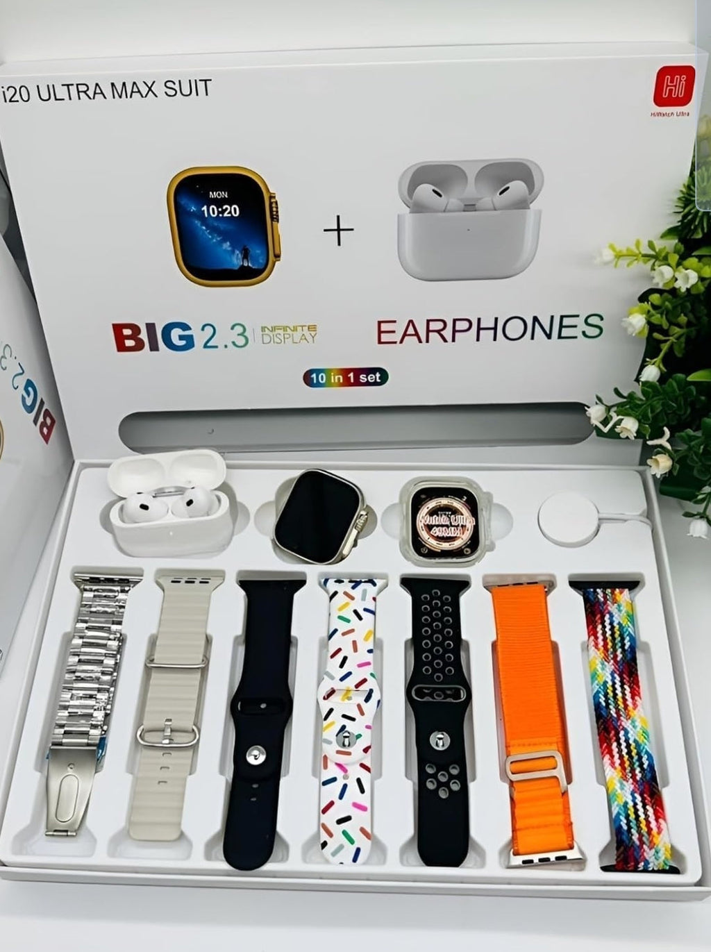 esportic (10 in 1 Set i20 Ultra MAX Suit SmartWatch + ear buds Pro with Transparent Screen Guard Watch with Seven Decorated Straps,Fitness & Outdoor, Health & Medical, Watchphone,(7 Multicolor Straps) mixtocart