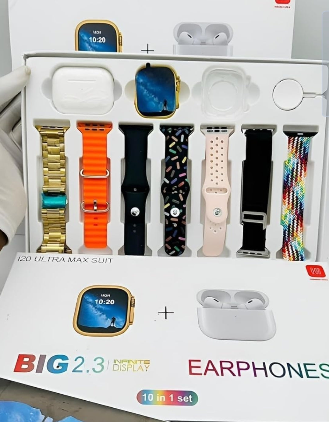 esportic (10 in 1 Set i20 Ultra MAX Suit SmartWatch + ear buds Pro with Transparent Screen Guard Watch with Seven Decorated Straps,Fitness & Outdoor, Health & Medical, Watchphone,(7 Multicolor Straps) mixtocart