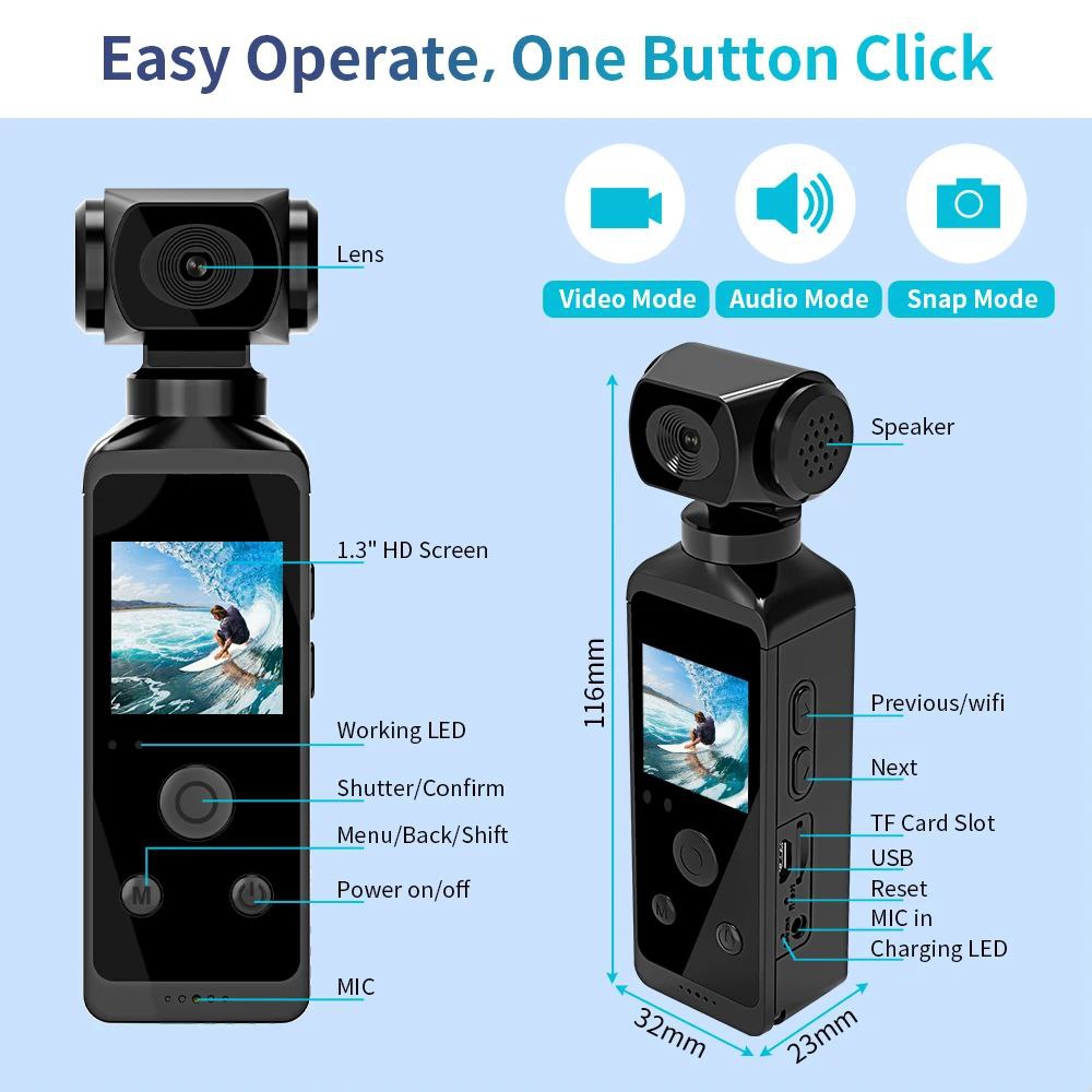 Ultra HD Pocket Action Camera - 270° Rotatable Vlog Wifi Mini Sports Cam Waterproof Case Helmet Travel Bicycle Driver Recorder mixtocart